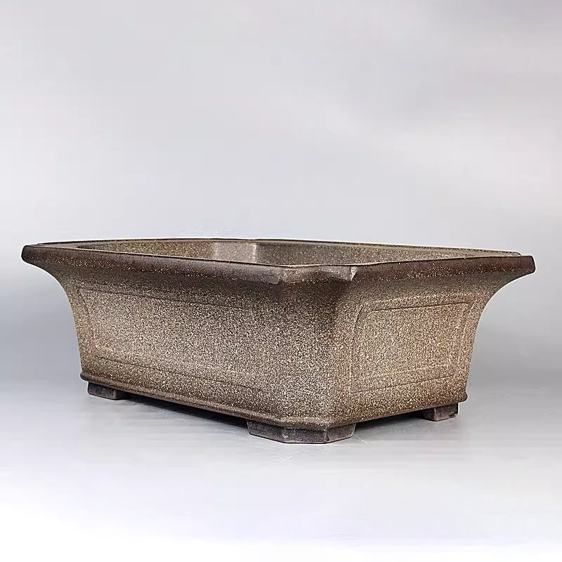 11.2 inch (28.5cm) Large Flared Rectangular Dual Tone Sprinkled Sand-Style Finish Bonsai Pot Corner View