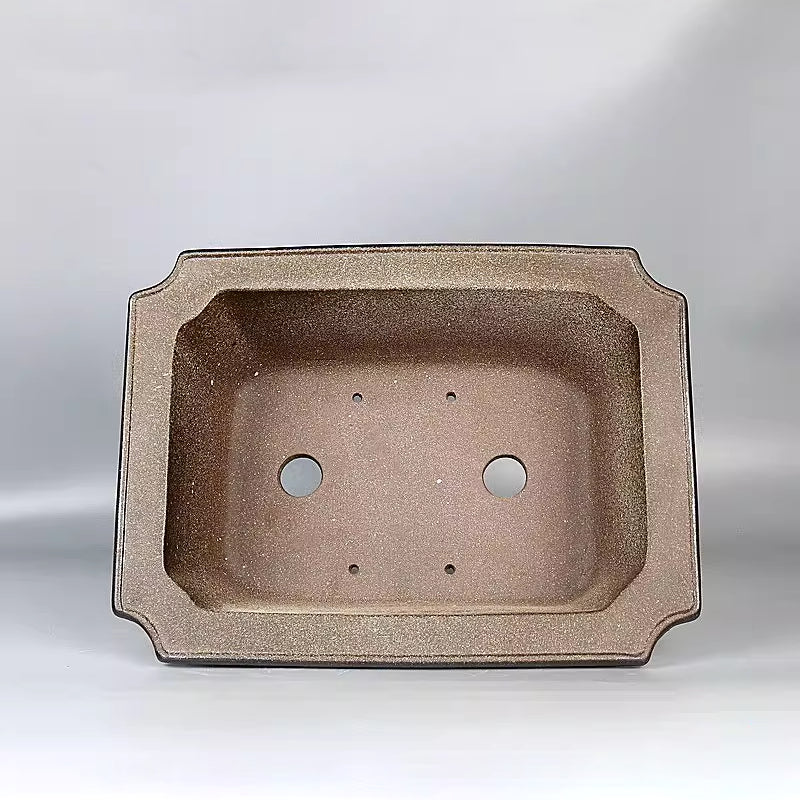 11.2 inch (28.5cm) Large Flared Rectangular Dual Tone Sprinkled Sand-Style Finish Bonsai Pot Inner View