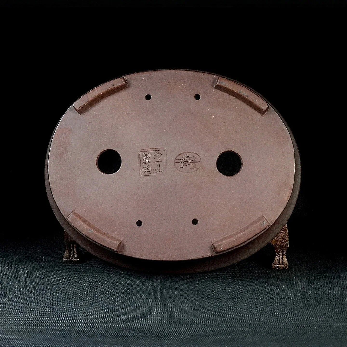 11.2 inch (28.5cm) Large Premium Oval Bonsai Pot with Decorative Studs Bottom View