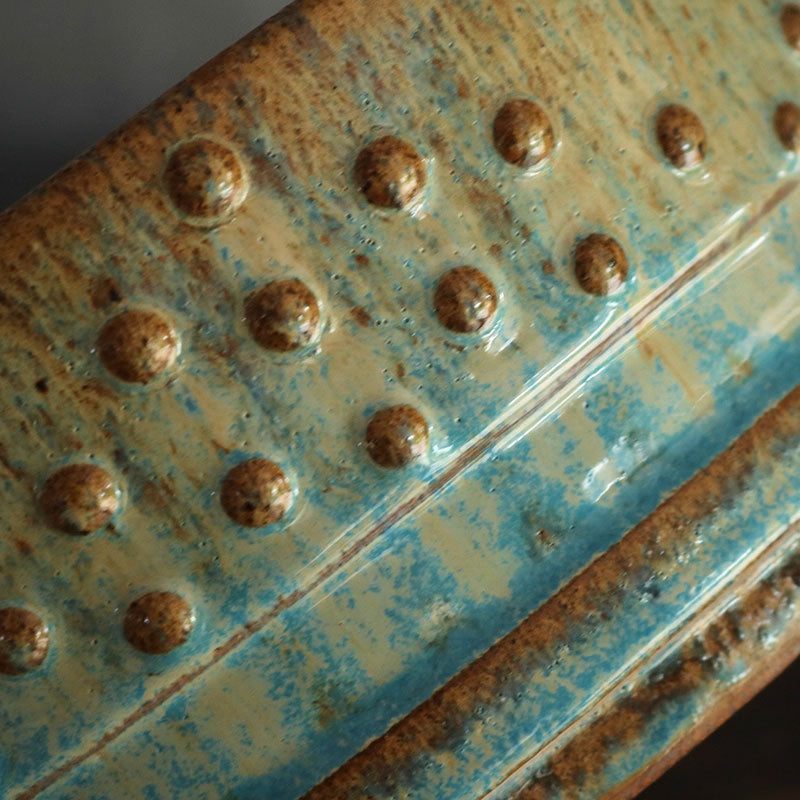 11.2 inch (28.5cm) Large Round Exclusive Blue-Green Glaze Drum Bonsai Pot Close Shot