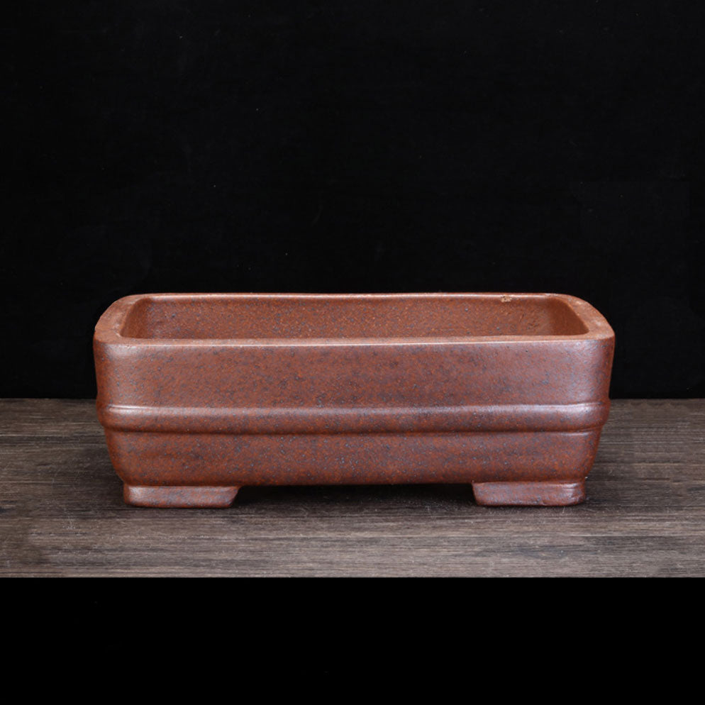 11.3" (28.7cm) Large Rectangular Firewood-Fired Rustic Bonsai Pot