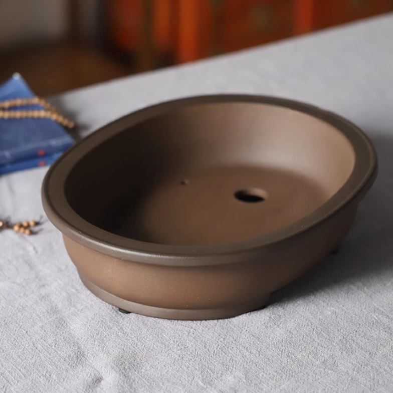 11.3" (28.7cm) Large Traditional Handmade Yixing Clay Bonsai Pot Oval Top View