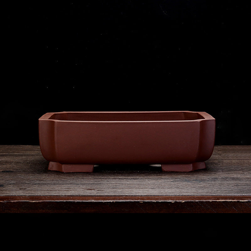 11.3 inch (28.7cm) Large Corner-Cut Rectangular Traditional Unglazed Bonsai Pot