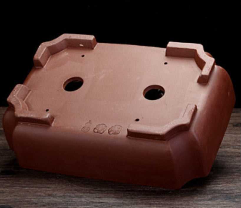 11.3 inch (28.7cm) Large Corner-Cut Rectangular Traditional Unglazed Bonsai Pot Bottom View