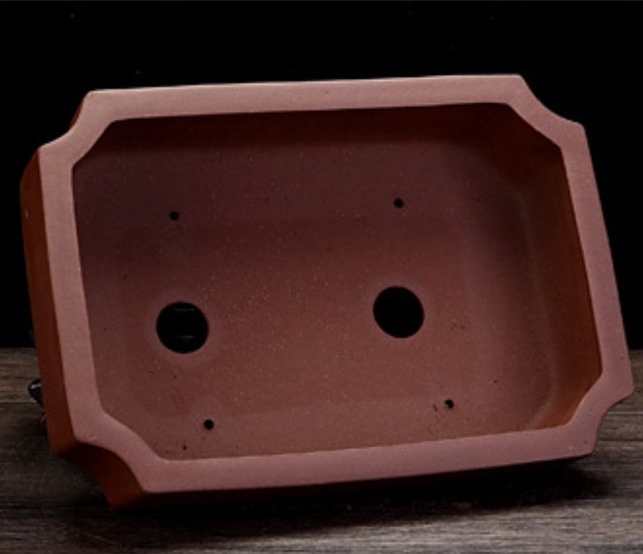 11.3 inch (28.7cm) Large Corner-Cut Rectangular Traditional Unglazed Bonsai Pot Inner View