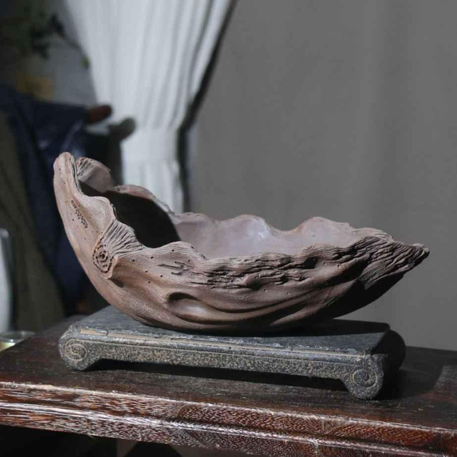 11.4" (29cm) Handcrafted Driftwood-Inspired Abstract Bonsai Pot