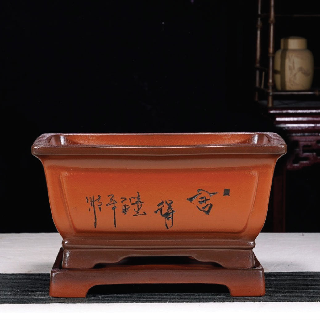 11.4" (29cm) Large Rectangular Antique-Like Bonsai Pot w Stand