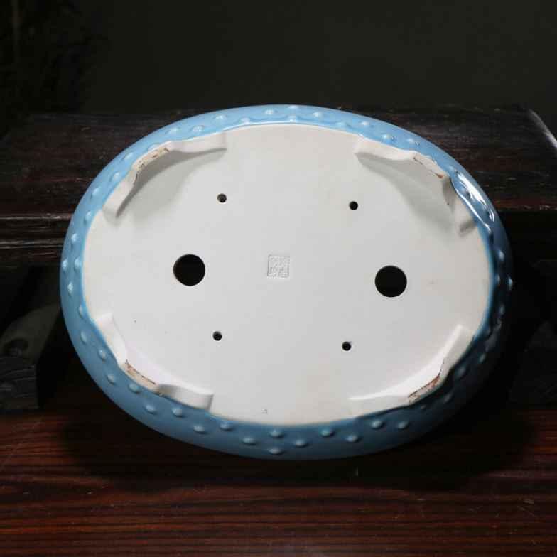 11.4" (29cm) Oval Shallow Cracked Glaze Studded Bonsai Pots Handmade