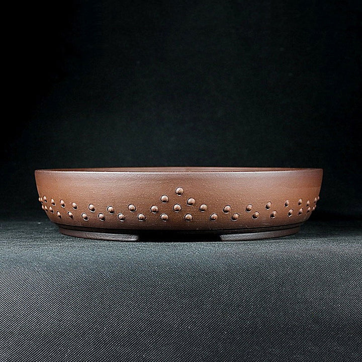 11.4 inch (29cm) Large Round Unglazed Studded Premium Drum Bonsai Pot