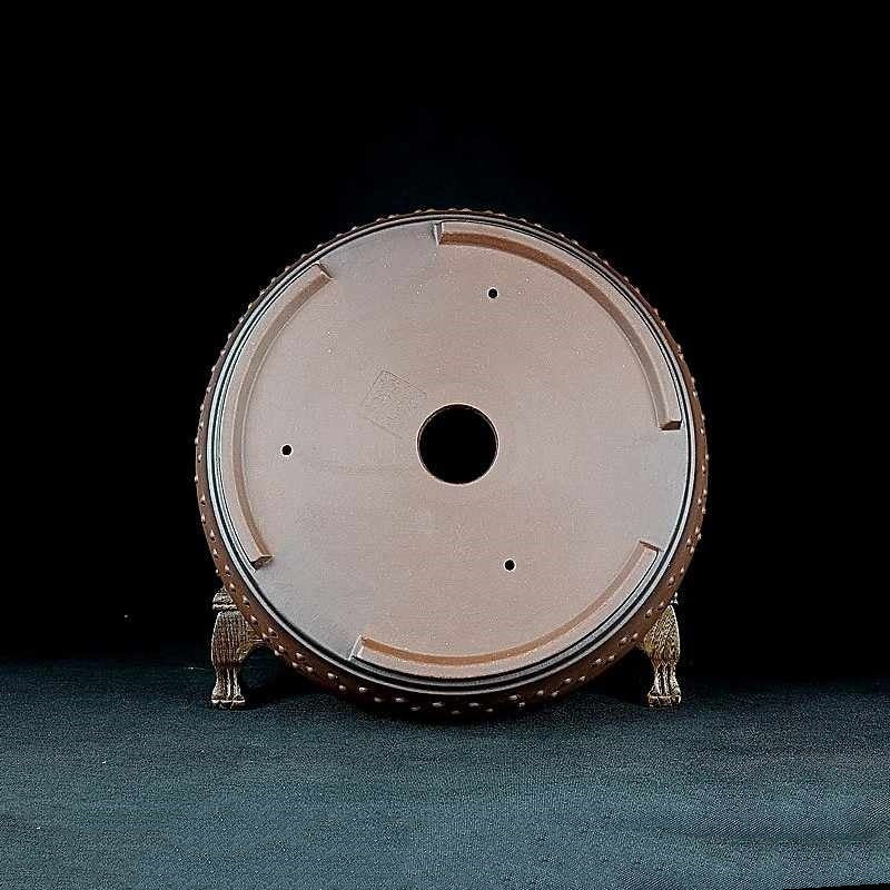 11.4 inch (29cm) Large Round Unglazed Studded Premium Drum Bonsai Pot Bottom View