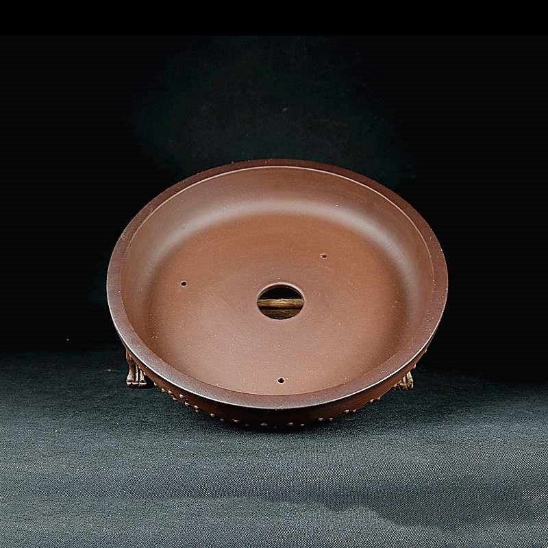 11.4 inch (29cm) Large Round Unglazed Studded Premium Drum Bonsai Pot Inner View