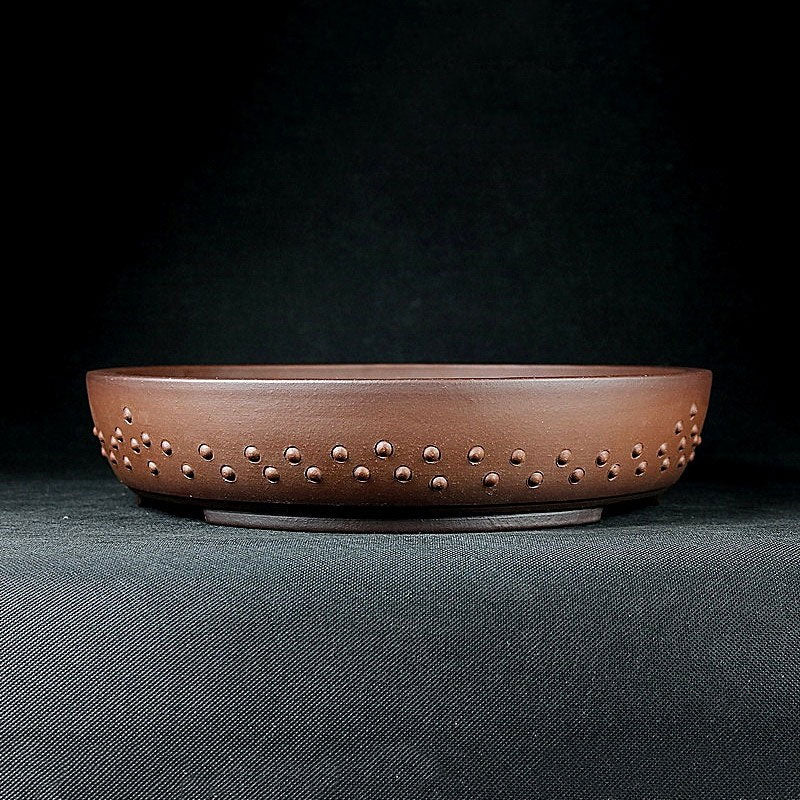 11.4 inch (29cm) Large Round Unglazed Studded Premium Drum Bonsai Pot Side View