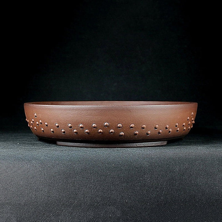 11.4 inch (29cm) Large Round Unglazed Studded Premium Drum Bonsai Pot Side View