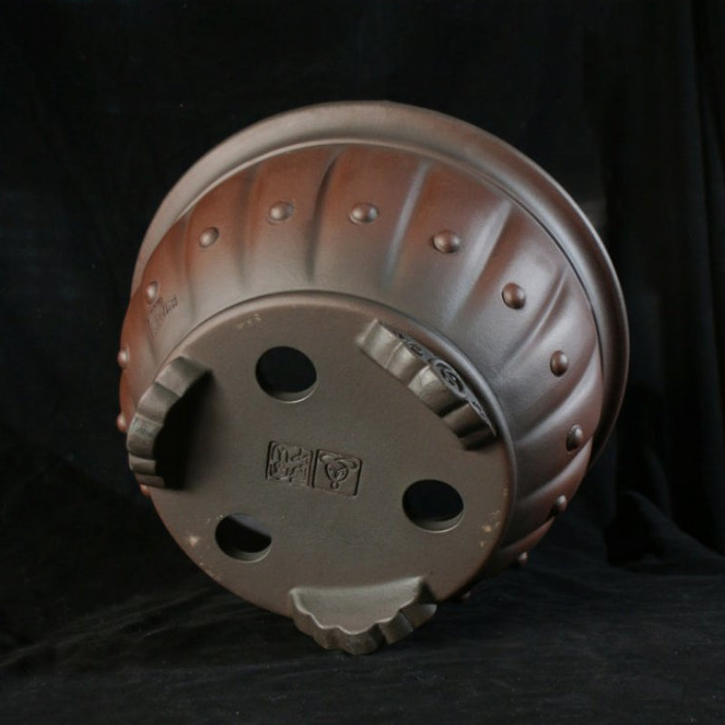 11.4 inch (29cm) Wide 6.7 inch (17cm) Deep Studded Round Black-Brown Dual Tone Semi Cascade Bonsai Pot Bottom View
