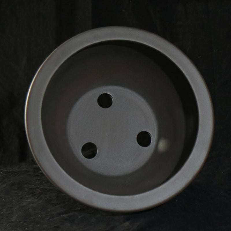 11.4 inch (29cm) Wide 6.7 inch (17cm) Deep Studded Round Black-Brown Dual Tone Semi Cascade Bonsai Pot Inner View