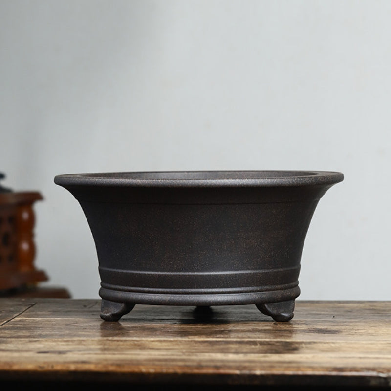11.5 inch (29.3cm) Wide 5.5" (14cm) Deep Round Flared Black Semi Cascade Bonsai Pot