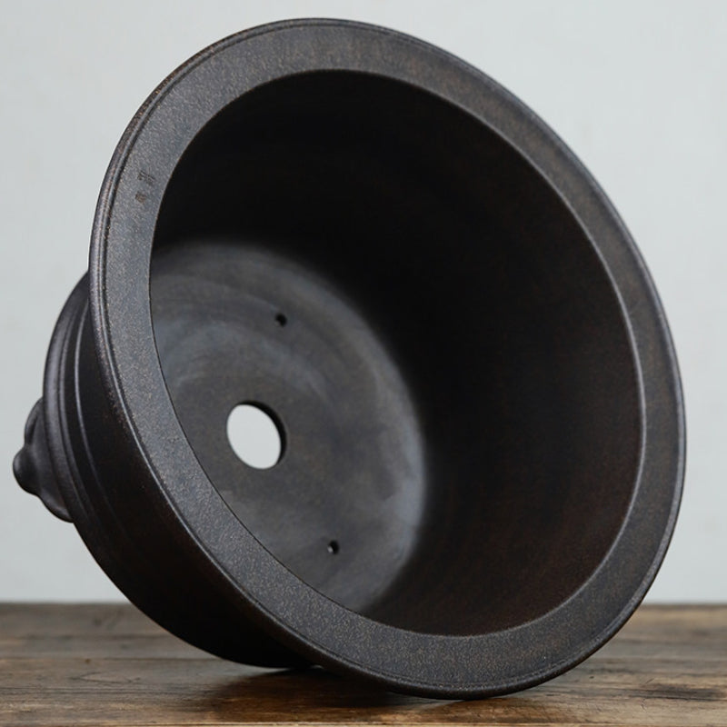 11.5 inch (29.3cm) Wide 5.5" (14cm) Deep Round Flared Black Semi Cascade Bonsai Pot Top View Inner View