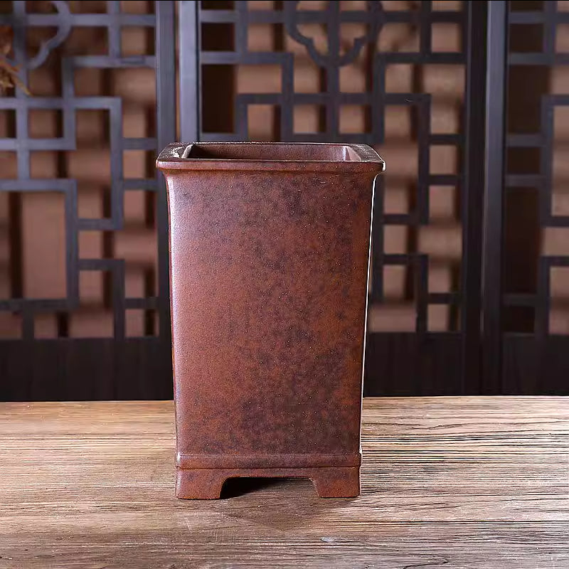 11.5 inch (29.2cm) Deep Square Firewood Speckled Finish Unglazed Cascade Bonsai Pot