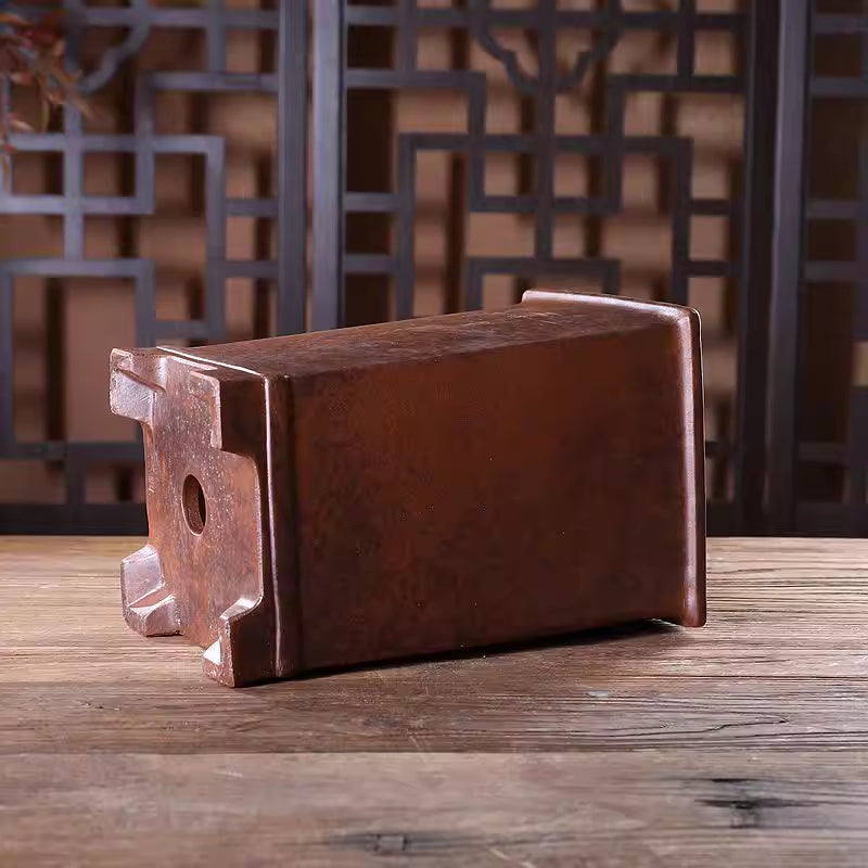 11.5 inch (29.2cm) Deep Square Firewood Speckled Finish Unglazed Cascade Bonsai Pot Side View