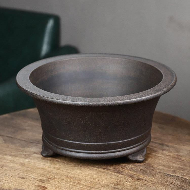 11.5 inch (29.3cm) Wide 5.5" (14cm) Deep Round Flared Black Semi Cascade Bonsai Pot Top View