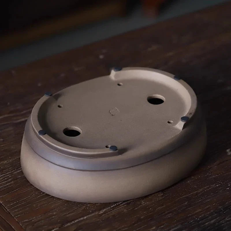 11.6" (29.5cm) Large Oval Handmade Premium Unglazed Bonsai Pot Bottom View