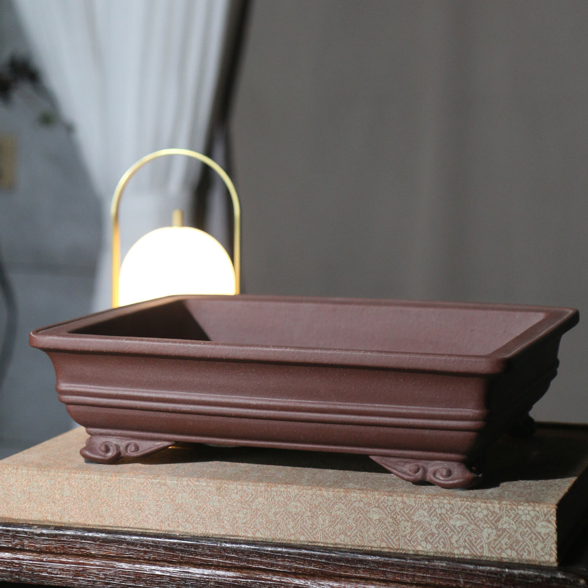 11.6" (29.5cm) Large Traditional Chinese Yixing Clay Bonsai Pot Corner View