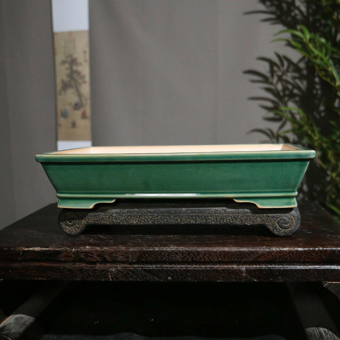 11.6" Glazed Shallow Raised Feet Bonsai Pots - Potscape