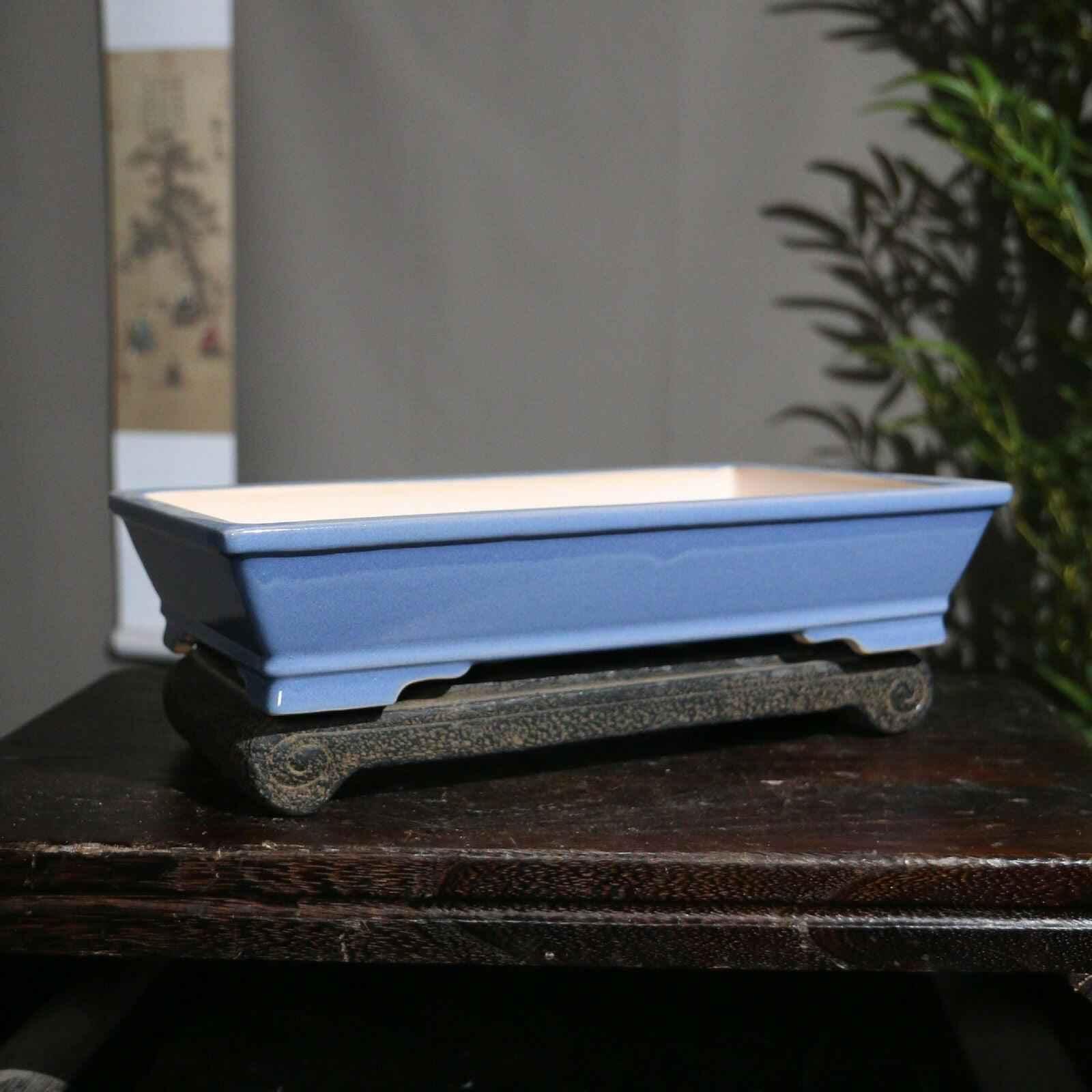 11.6" (29.5cm) Glazed Shallow Rectangular Traditional Ceramic Bonsai Pots