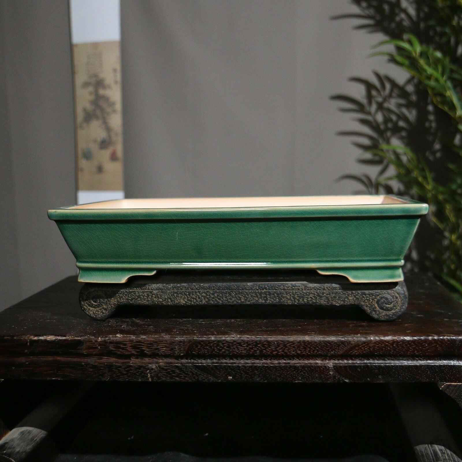 11.6" (29.5cm) Glazed Shallow Rectangular Traditional Ceramic Bonsai Pots