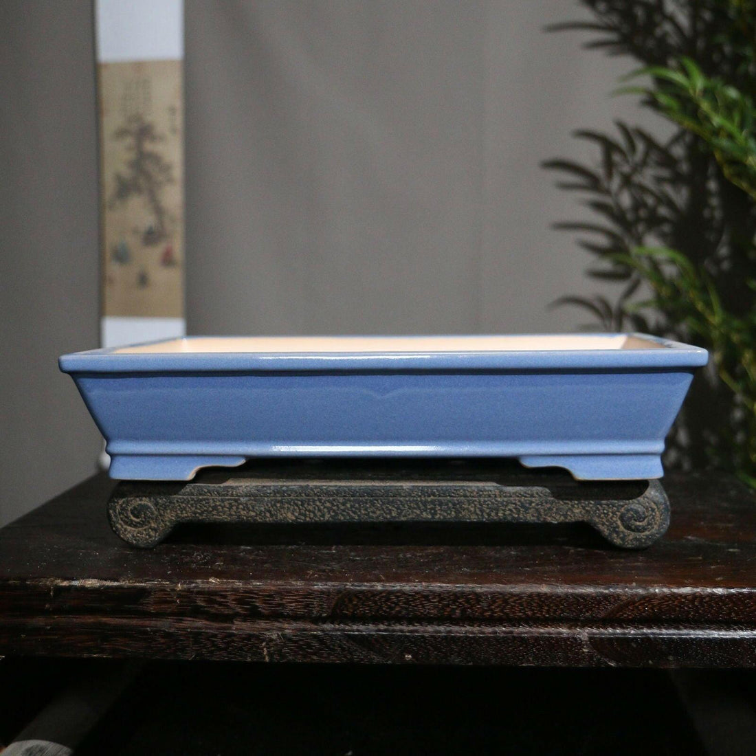 11.6" Glazed Shallow Raised Feet Bonsai Pots - Potscape