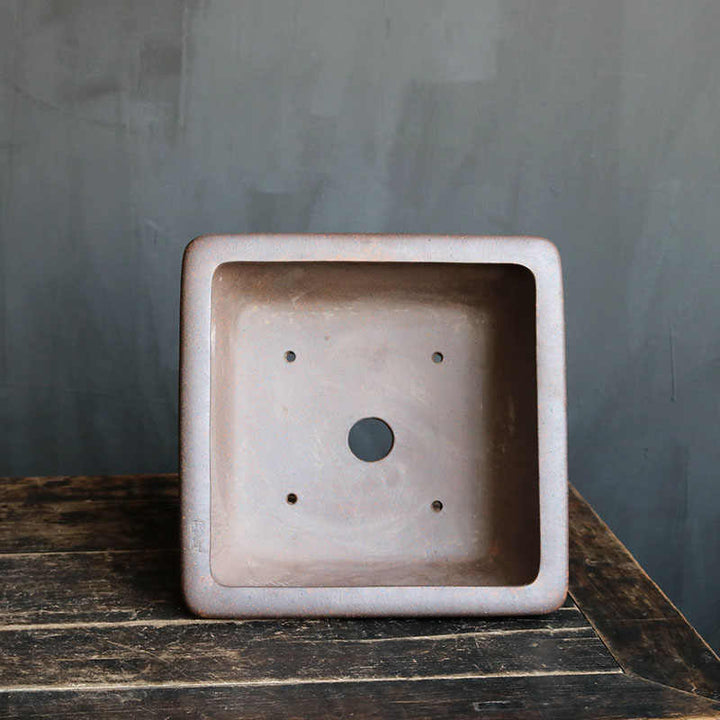 11.6 inch (29.5 cm) Flared Square Bonsai Pot High-Temperature Firewood Fired Inner View