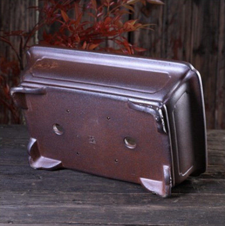 11.6 inch (29.5cm) Large Rectangular Wood-Fired Unglazed Traditional Bonsai Pot Bottom View