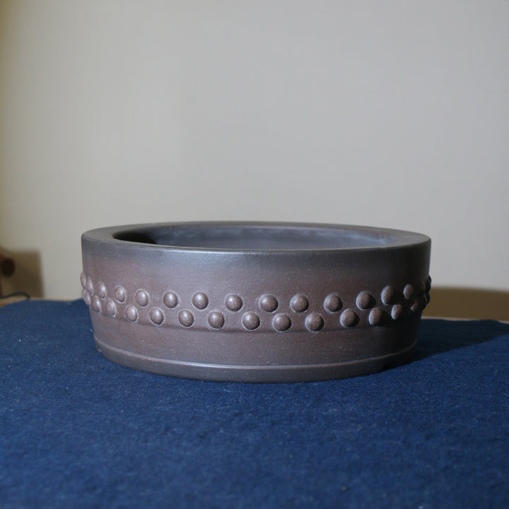 11.6 inch (29.5cm) Large Round Studded Premium Unglazed Drum Bonsai Pot Corner View