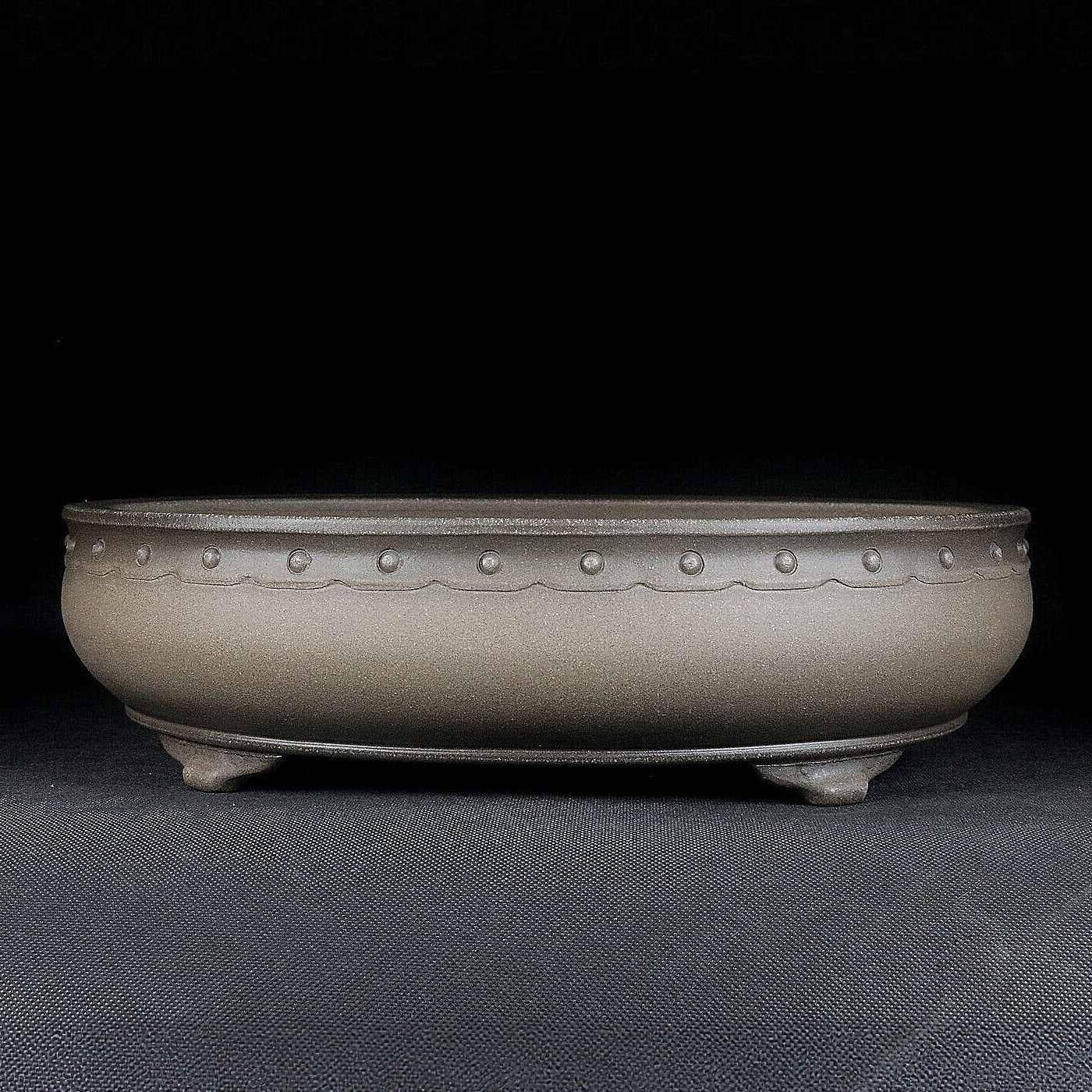 11.6 inch (29.5cm) Large Traditional Oval Studded Beige Unglazed Bonsai Pot