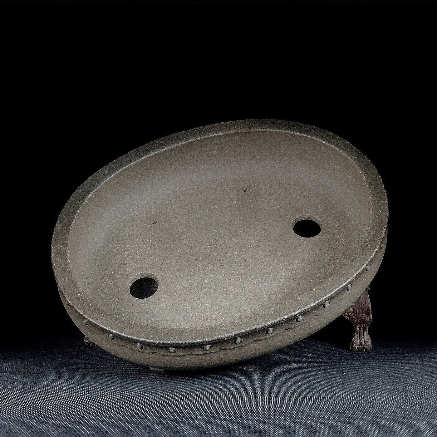 11.6 inch (29.5cm) Large Traditional Oval Studded Beige Unglazed Bonsai Pot Inner View