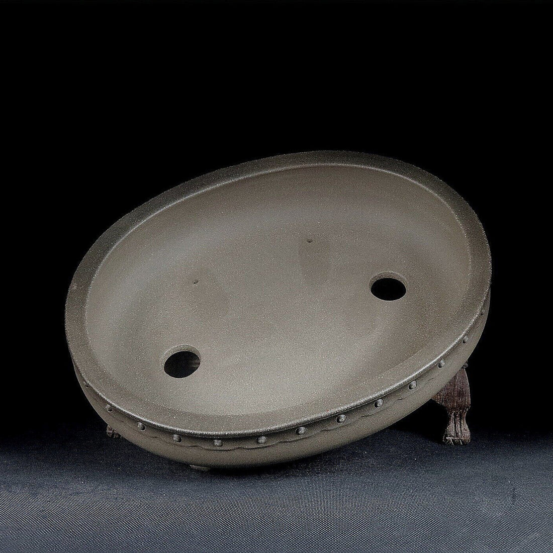 11.6 inch (29.5cm) Large Traditional Oval Studded Beige Unglazed Bonsai Pot Inner View