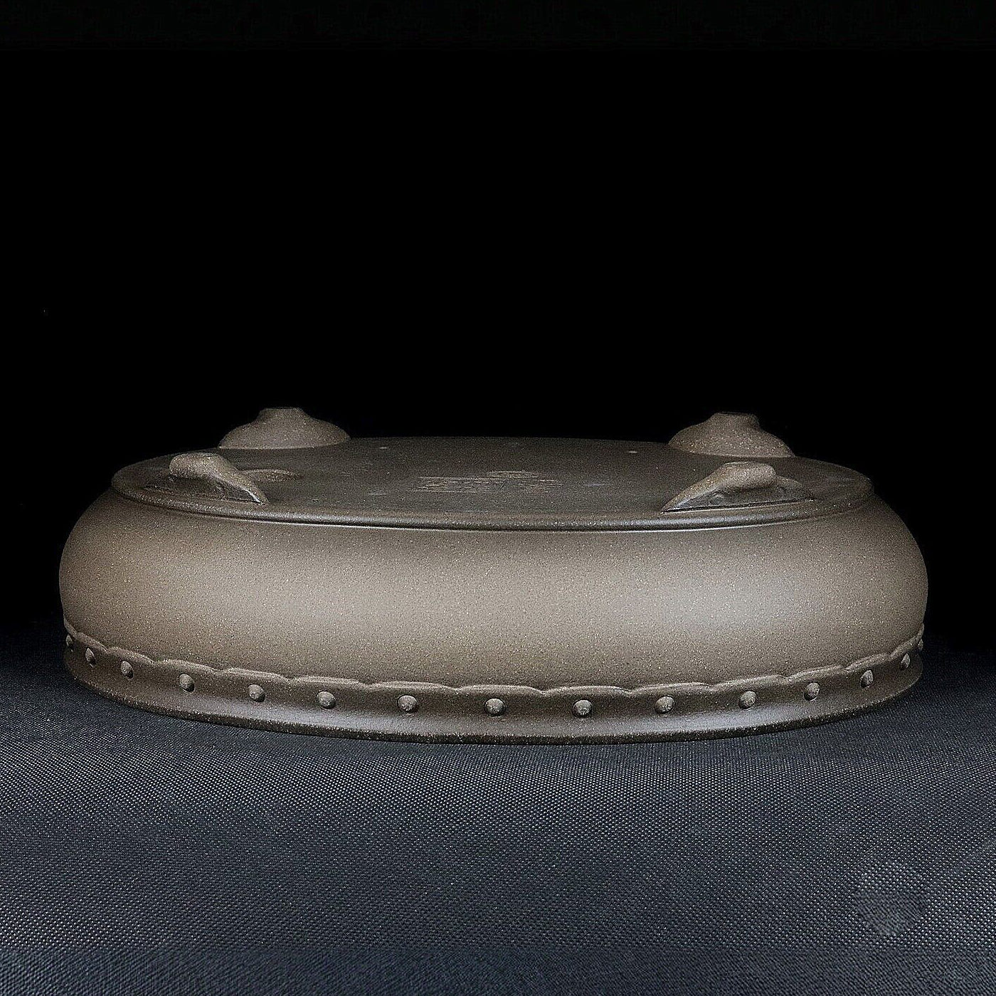 11.6 inch (29.5cm) Large Traditional Oval Studded Beige Unglazed Bonsai Pot Upside Down View