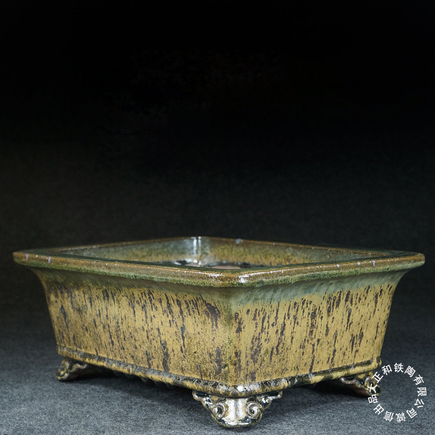 11.7 inch (29.8cm) Large Flared Rectangular Jun Glaze Multi-Tone Deep Bonsai Pot