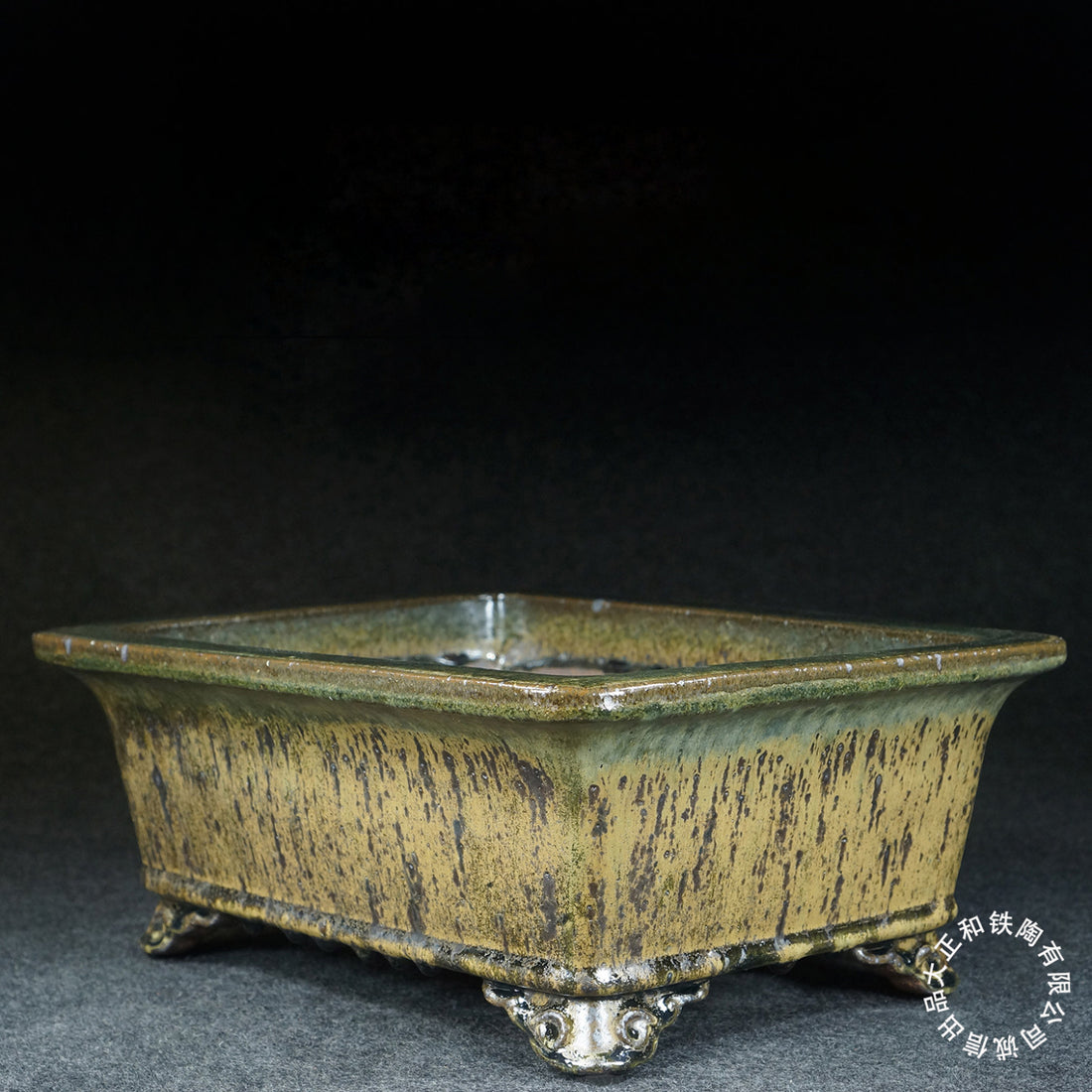 11.7 inch (29.8cm) Large Flared Rectangular Jun Glaze Multi-Tone Deep Bonsai Pot