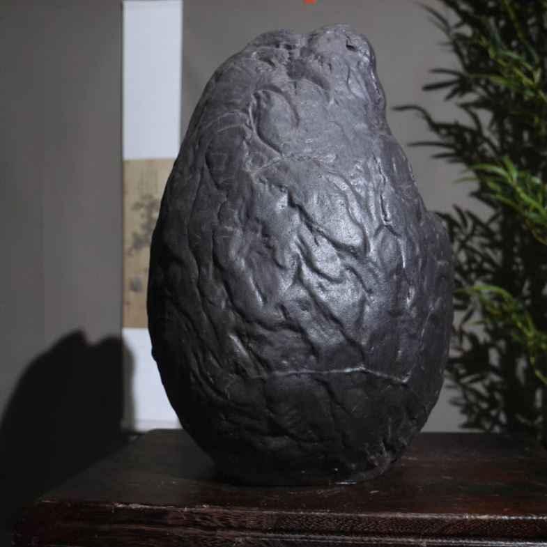 11.8" (30cm) Large Black Abstract Crescent Bonsai Pot Handcrafted