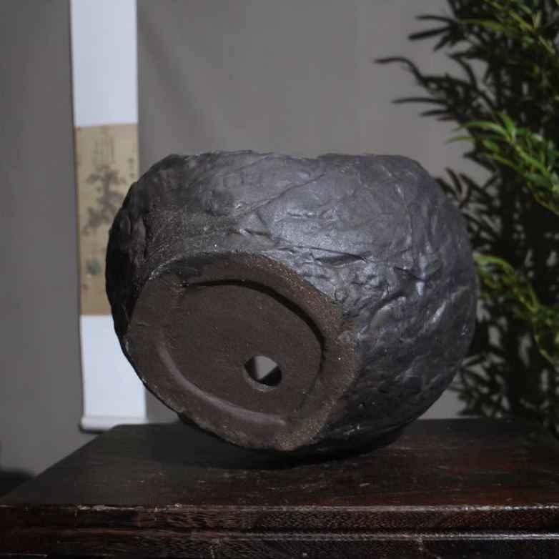 11.8" (30cm) Large Black Abstract Crescent Bonsai Pot Handcrafted