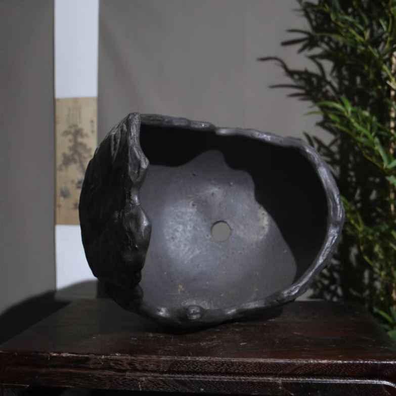 11.8" (30cm) Large Black Abstract Crescent Bonsai Pot Handcrafted