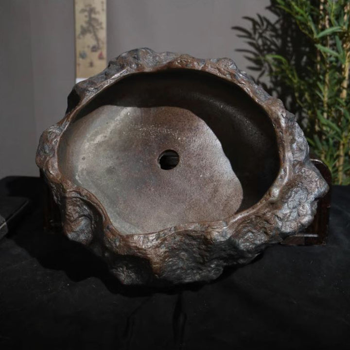 11.8" (30cm) Large Handcrafted Unique Abstract Rock-Shape Bonsai Pot Inner View