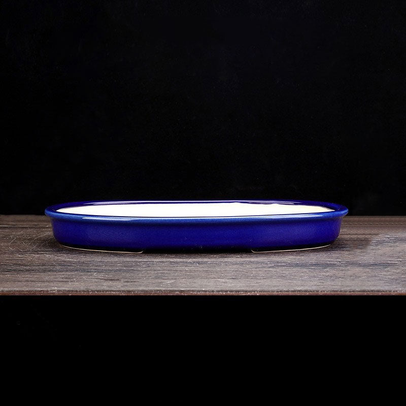 11.8" (30cm) Large Oval Handmade Shallow Glazed Bonsai Pots Blue Variant