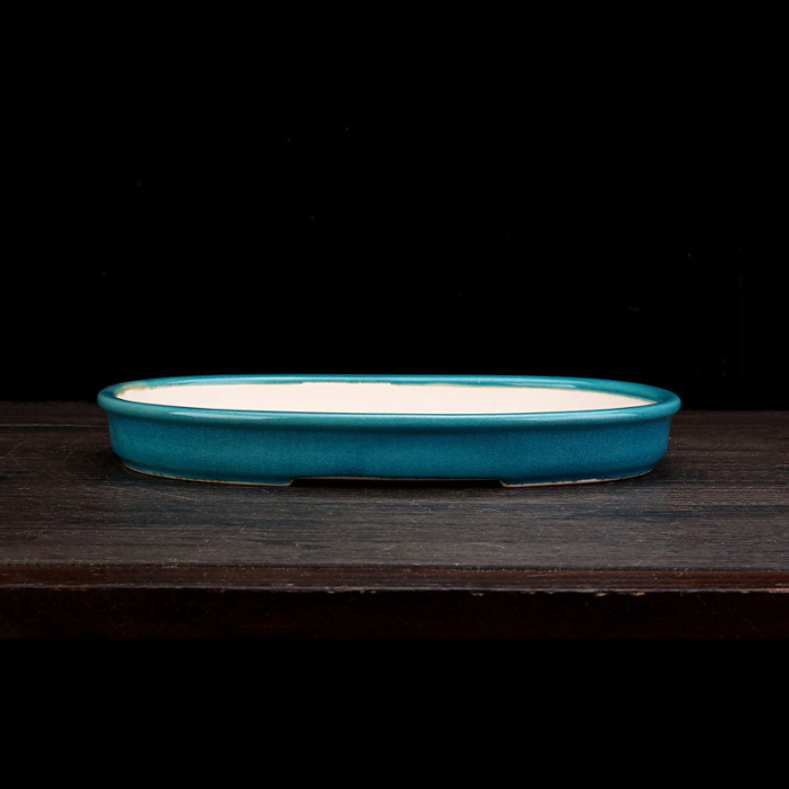 11.8" (30cm) Large Oval Handmade Shallow Glazed Bonsai Pots Green Color
