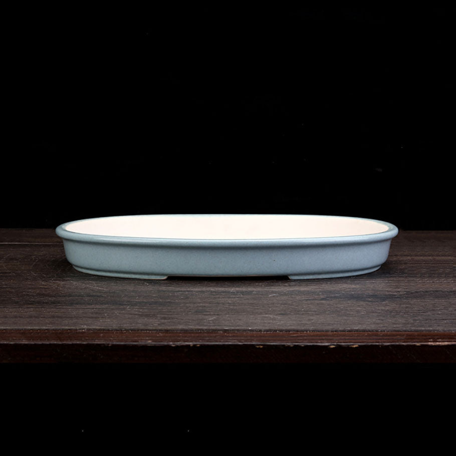 11.8" (30cm) Large Oval Handmade Shallow Glazed Bonsai Pots Light Blue Color