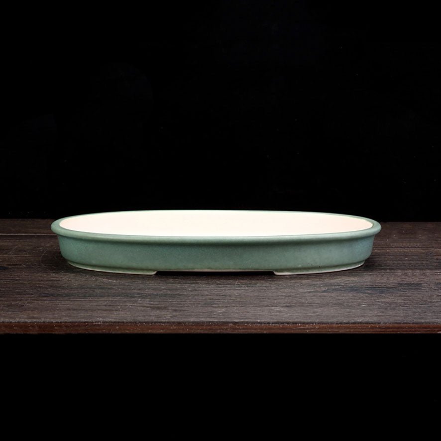 11.8" (30cm) Large Oval Handmade Shallow Glazed Bonsai Pots Light Green Color