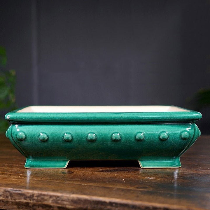 11.8" (30cm) Large Rectangular Cracked Glaze Studded Bonsai Pot
