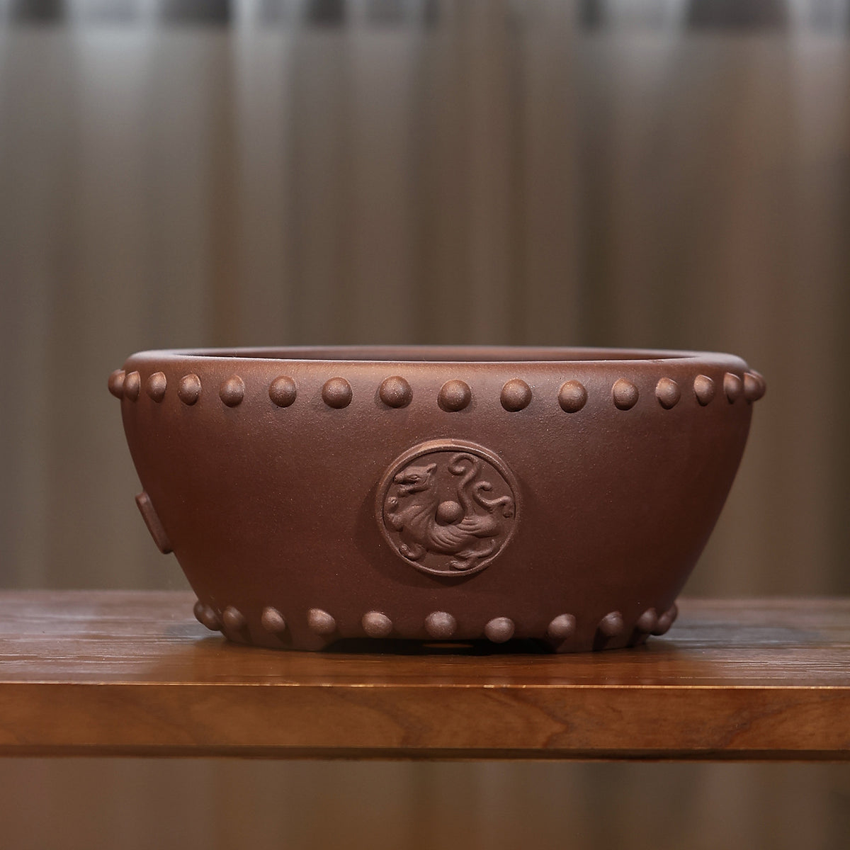 11.8" (30cm) Large Round Studded Unglazed Drum Bonsai Pot