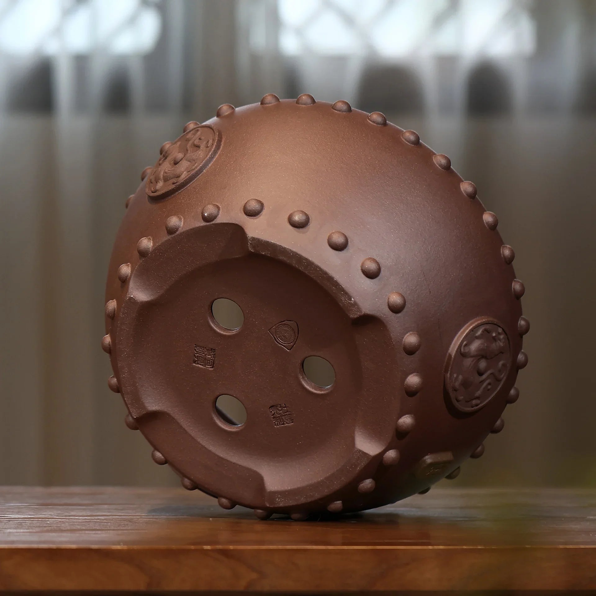 11.8" (30cm) Large Round Studded Unglazed Drum Bonsai Pot Bottom View